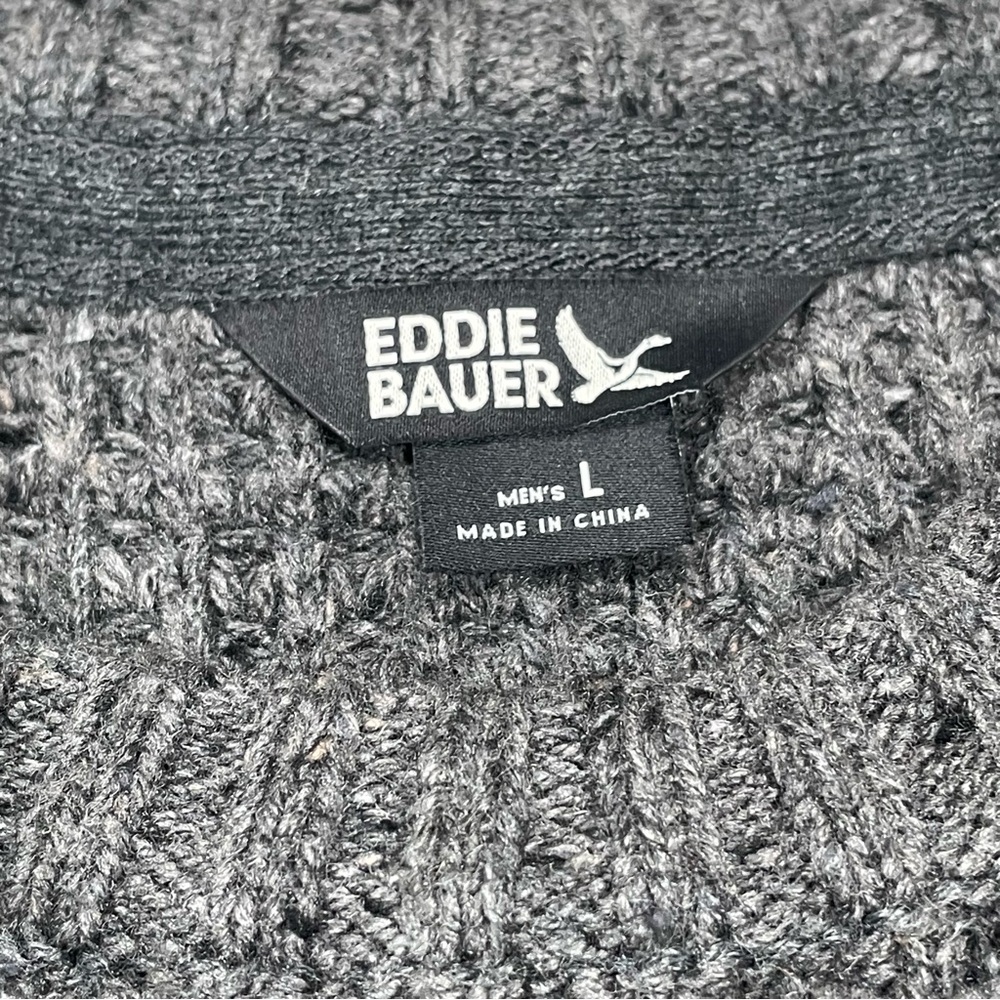 Men's Eddie Bauer Thick Chunky Fisherman’s Style Crewneck Sweater Gray Large - Picture 9 of 14